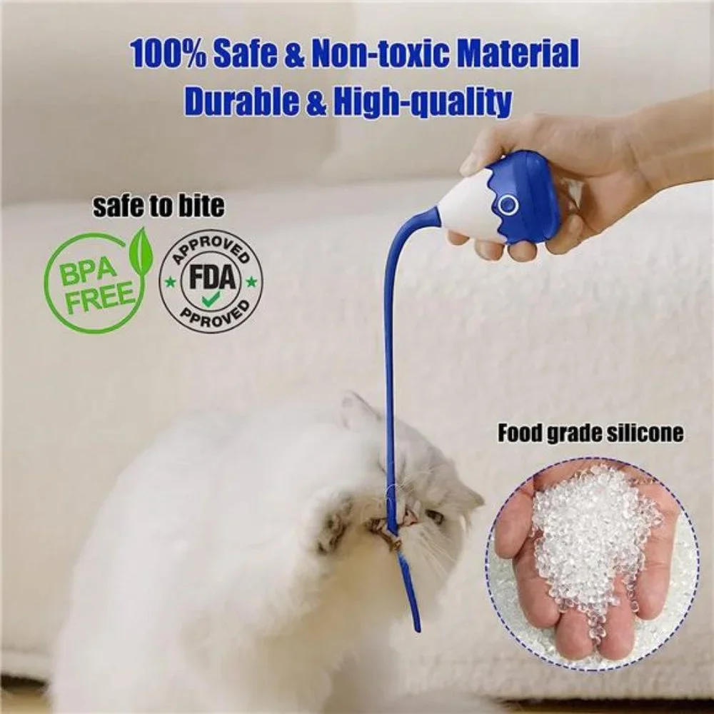 Cat Wand Toy, Automatic Silicone Tail Teaser Toy 2in1,Electronic Interactive Toy